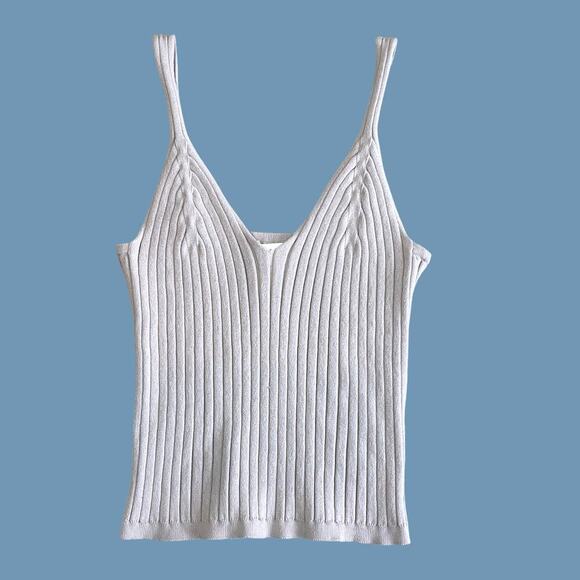 H&M Ribbed V Neck Tank Taupe Medium - Picture 3 of 11